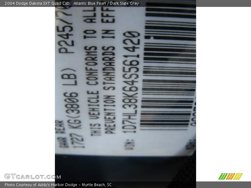 Atlantic Blue Pearl / Dark Slate Gray 2004 Dodge Dakota SXT Quad Cab