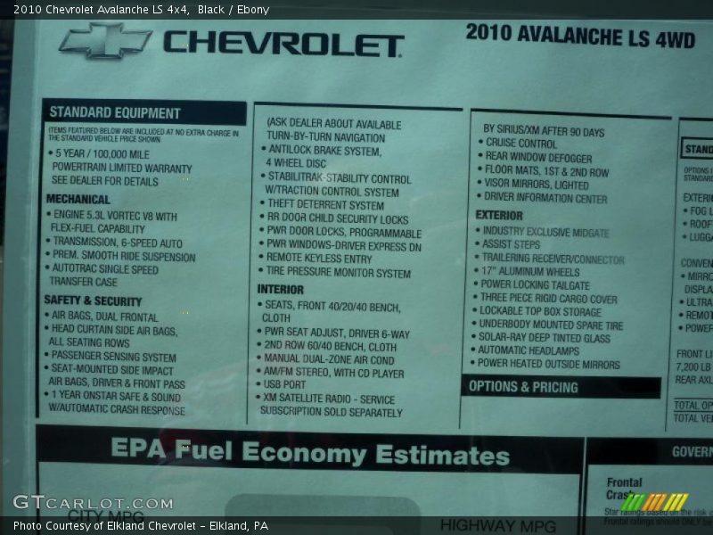 Black / Ebony 2010 Chevrolet Avalanche LS 4x4