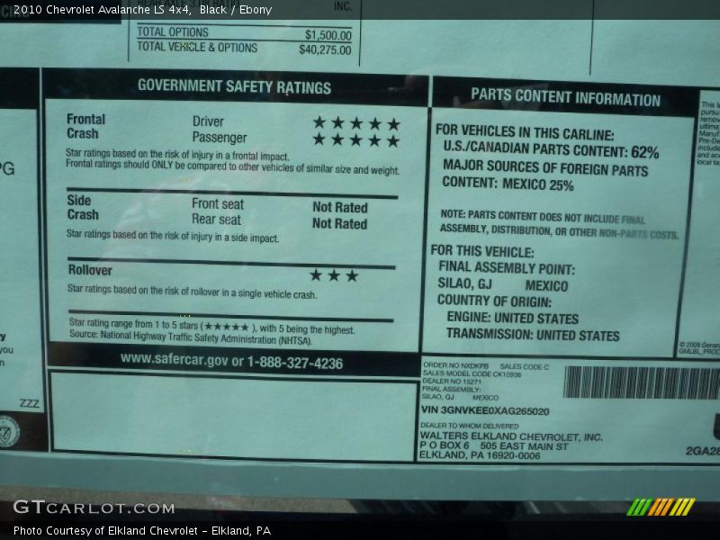 Black / Ebony 2010 Chevrolet Avalanche LS 4x4