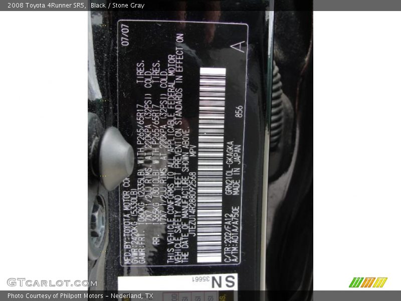 Black / Stone Gray 2008 Toyota 4Runner SR5