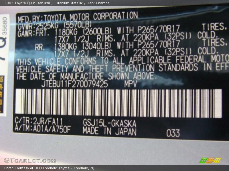 Titanium Metallic / Dark Charcoal 2007 Toyota FJ Cruiser 4WD