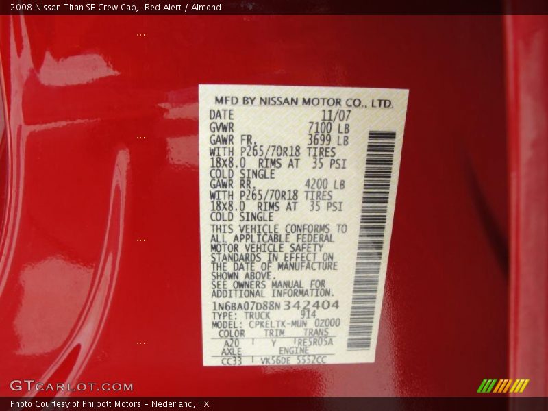 Red Alert / Almond 2008 Nissan Titan SE Crew Cab