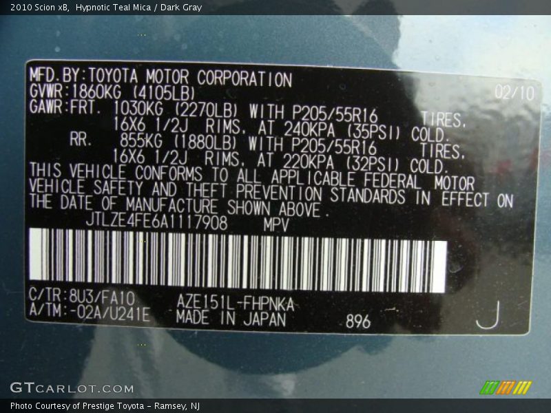 Hypnotic Teal Mica / Dark Gray 2010 Scion xB