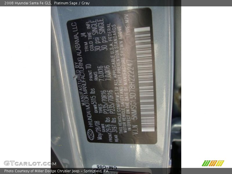 Platinum Sage / Gray 2008 Hyundai Santa Fe GLS