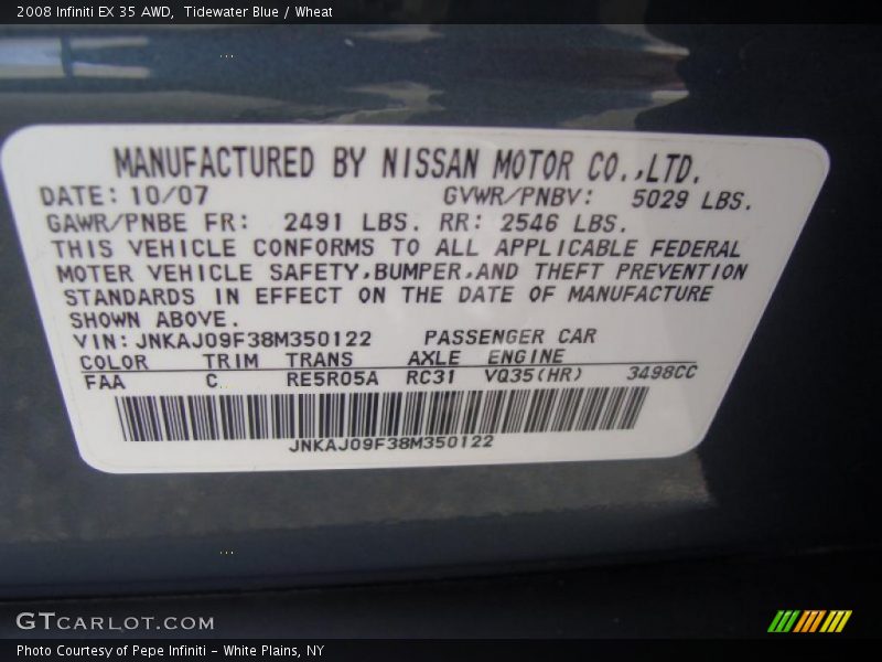 Tidewater Blue / Wheat 2008 Infiniti EX 35 AWD