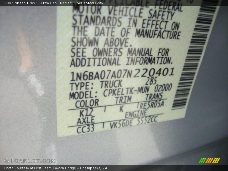 Radiant Silver / Steel Gray 2007 Nissan Titan SE Crew Cab