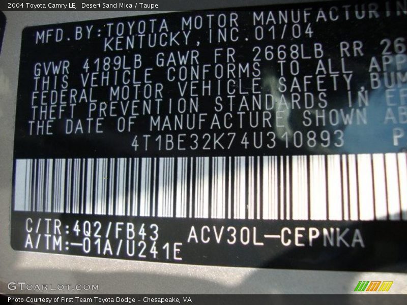 Desert Sand Mica / Taupe 2004 Toyota Camry LE