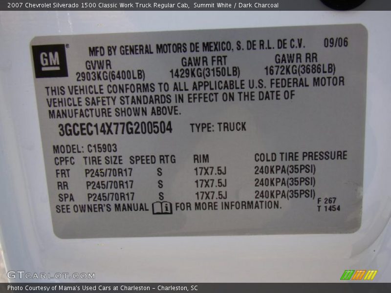 Summit White / Dark Charcoal 2007 Chevrolet Silverado 1500 Classic Work Truck Regular Cab