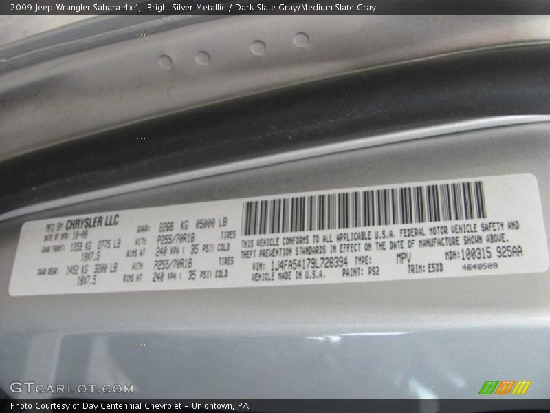 Bright Silver Metallic / Dark Slate Gray/Medium Slate Gray 2009 Jeep Wrangler Sahara 4x4