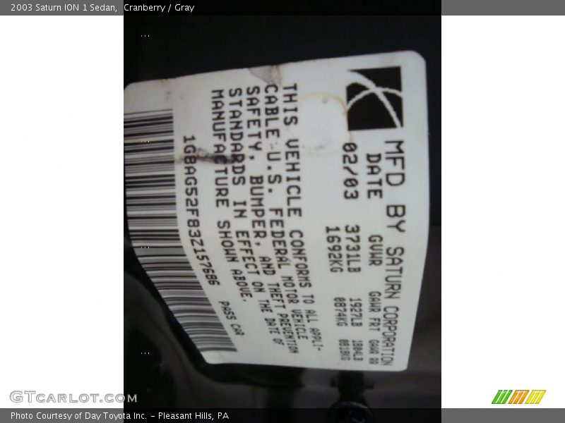 Cranberry / Gray 2003 Saturn ION 1 Sedan