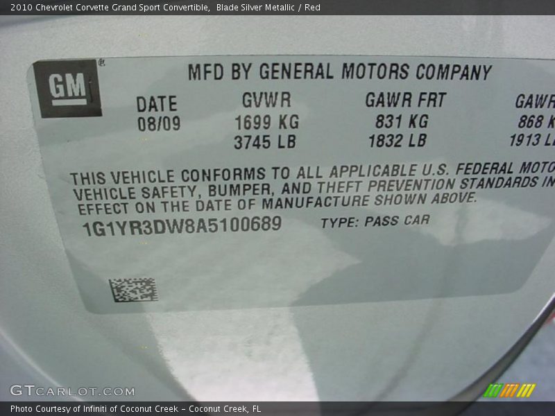Blade Silver Metallic / Red 2010 Chevrolet Corvette Grand Sport Convertible