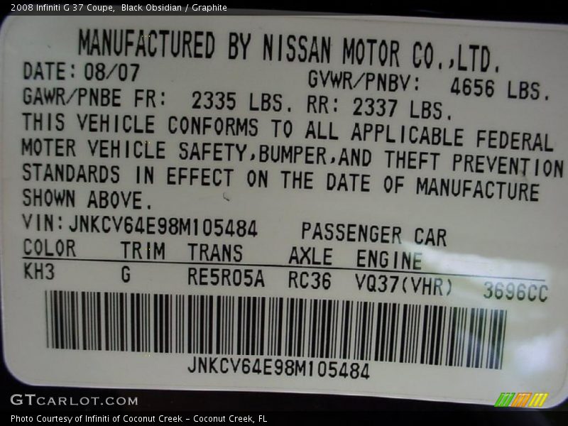 Black Obsidian / Graphite 2008 Infiniti G 37 Coupe