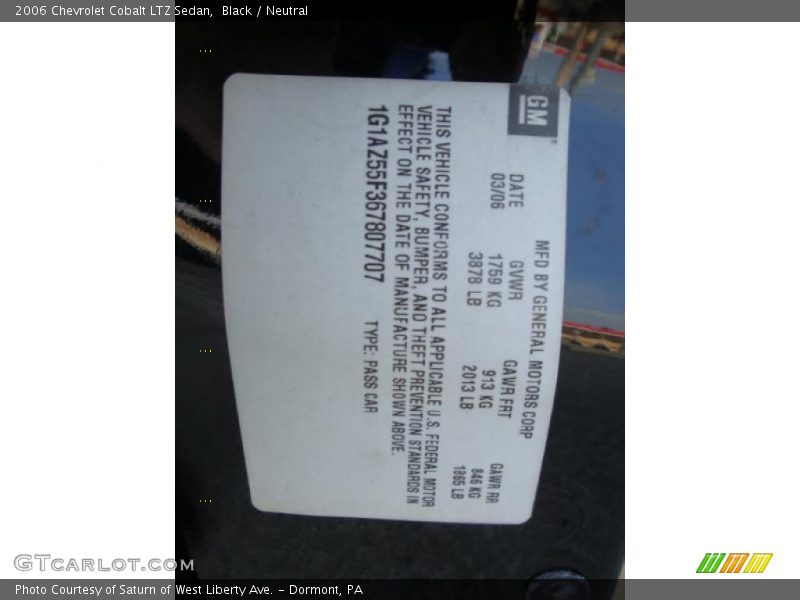 Black / Neutral 2006 Chevrolet Cobalt LTZ Sedan