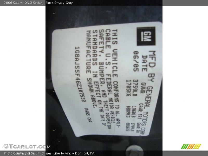 Black Onyx / Gray 2006 Saturn ION 2 Sedan