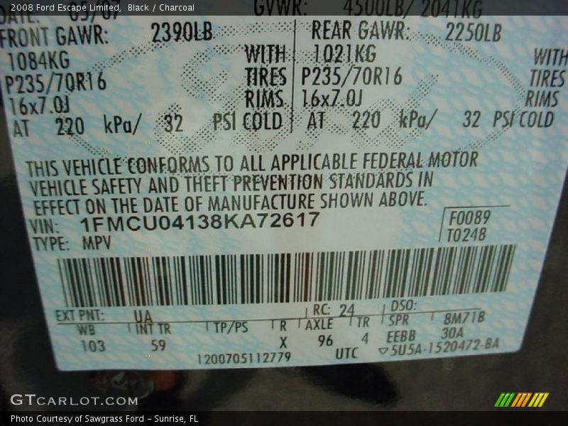 Black / Charcoal 2008 Ford Escape Limited