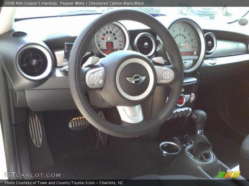 Pepper White / Checkered Carbon Black/Black 2008 Mini Cooper S Hardtop