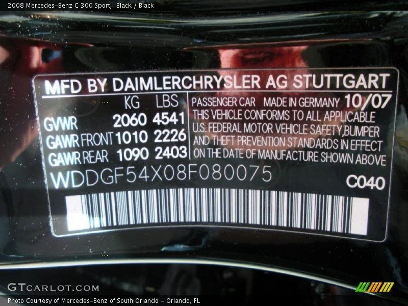 Black / Black 2008 Mercedes-Benz C 300 Sport