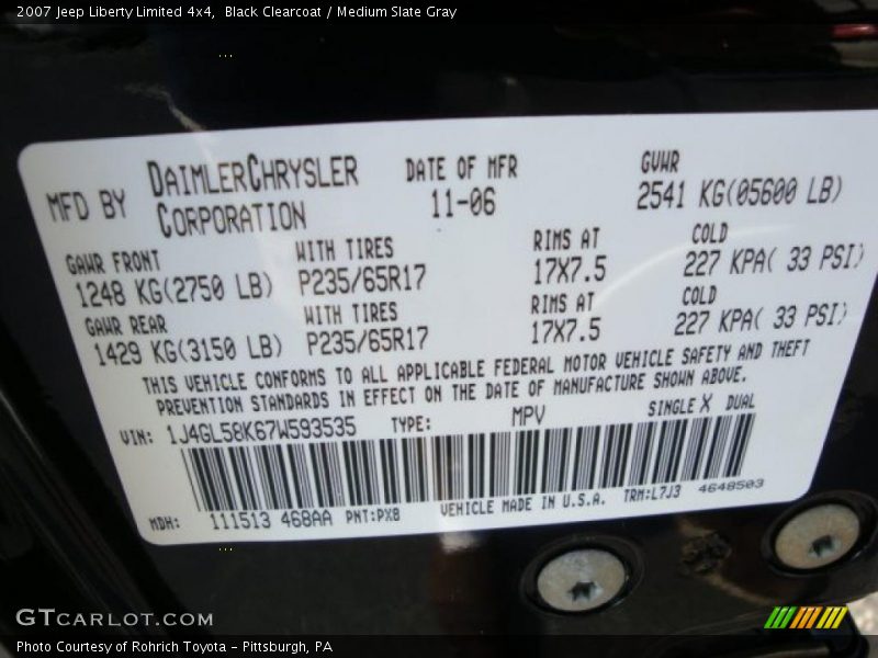 Black Clearcoat / Medium Slate Gray 2007 Jeep Liberty Limited 4x4