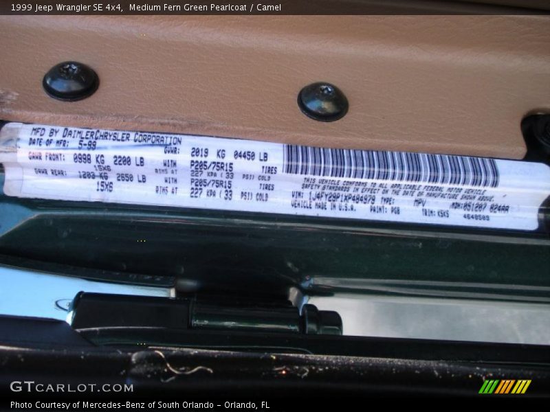 Medium Fern Green Pearlcoat / Camel 1999 Jeep Wrangler SE 4x4