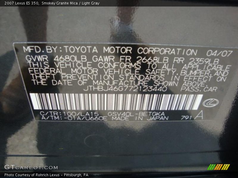 Smokey Granite Mica / Light Gray 2007 Lexus ES 350