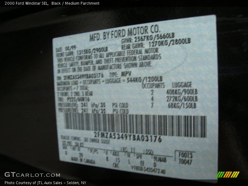 Black / Medium Parchment 2000 Ford Windstar SEL