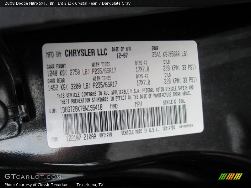 Brilliant Black Crystal Pearl / Dark Slate Gray 2008 Dodge Nitro SXT