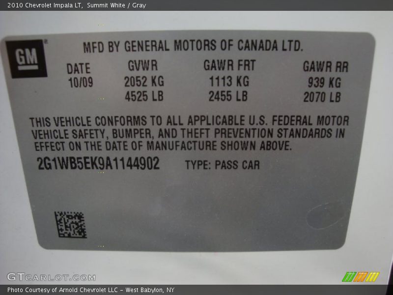 Summit White / Gray 2010 Chevrolet Impala LT