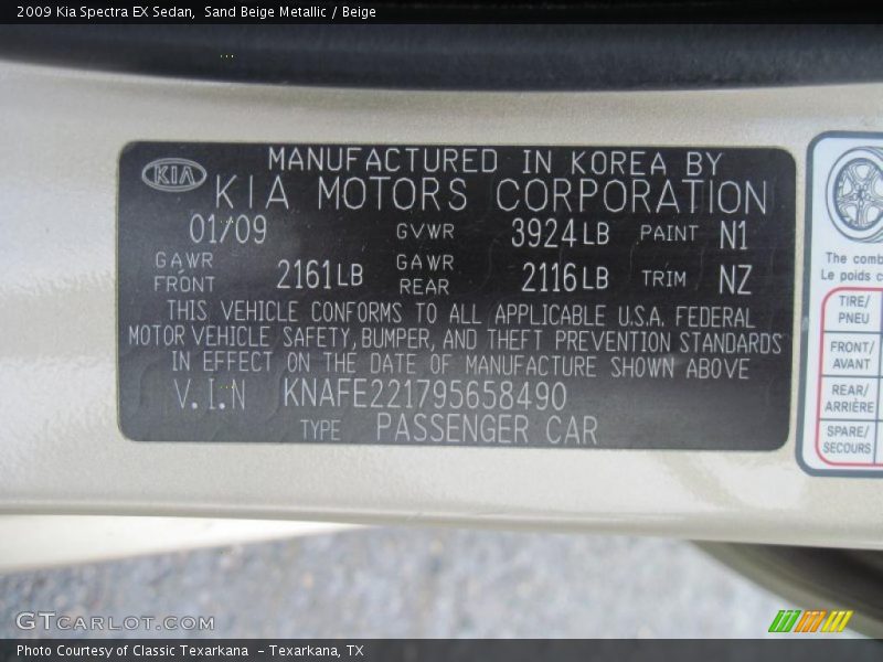Sand Beige Metallic / Beige 2009 Kia Spectra EX Sedan
