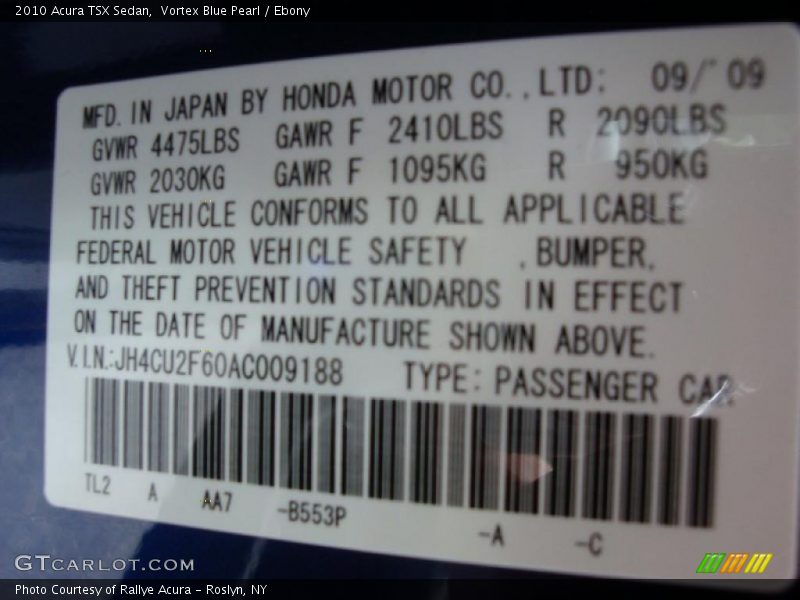 Vortex Blue Pearl / Ebony 2010 Acura TSX Sedan
