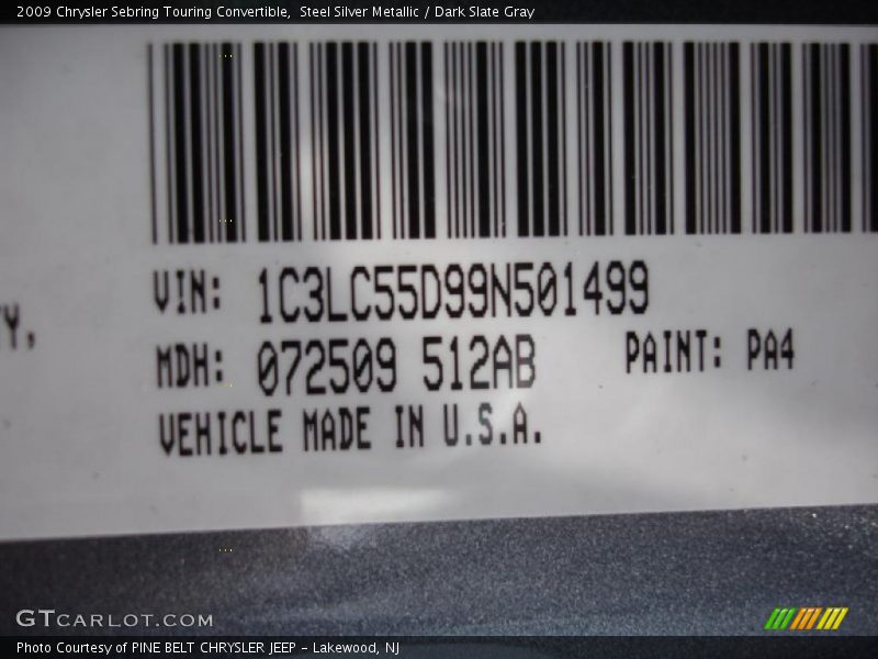 Steel Silver Metallic / Dark Slate Gray 2009 Chrysler Sebring Touring Convertible