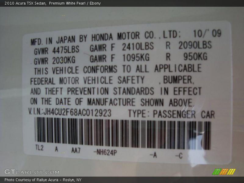 Premium White Pearl / Ebony 2010 Acura TSX Sedan