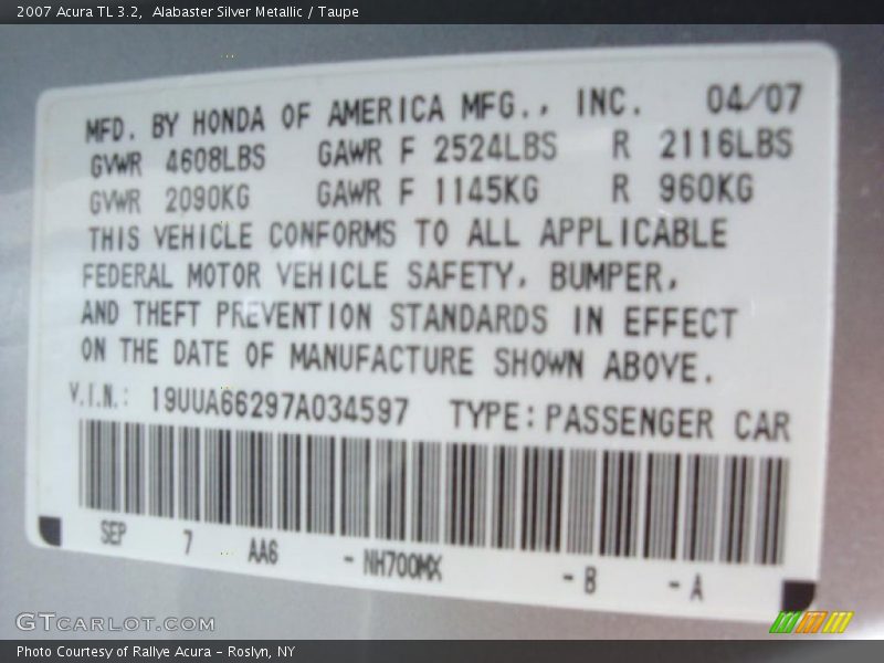 Alabaster Silver Metallic / Taupe 2007 Acura TL 3.2