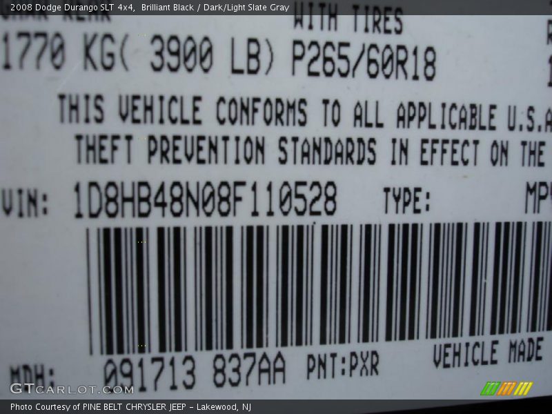 Brilliant Black / Dark/Light Slate Gray 2008 Dodge Durango SLT 4x4