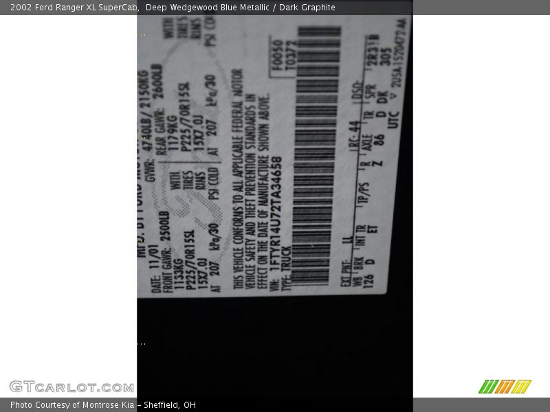 Deep Wedgewood Blue Metallic / Dark Graphite 2002 Ford Ranger XL SuperCab