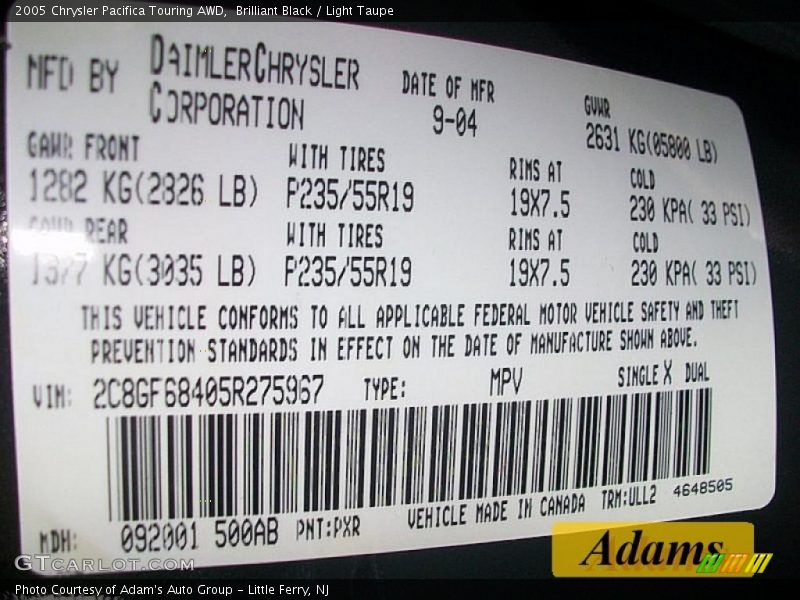 Brilliant Black / Light Taupe 2005 Chrysler Pacifica Touring AWD