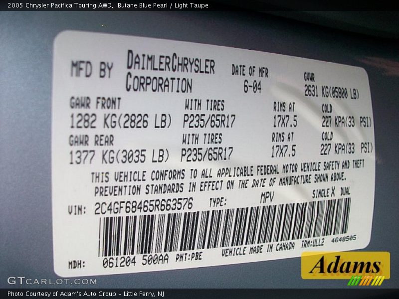 Butane Blue Pearl / Light Taupe 2005 Chrysler Pacifica Touring AWD