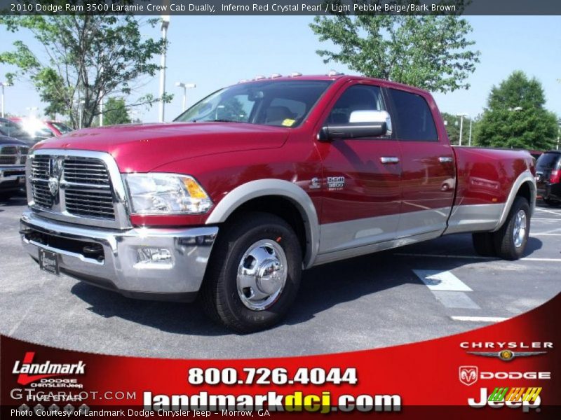 Inferno Red Crystal Pearl / Light Pebble Beige/Bark Brown 2010 Dodge Ram 3500 Laramie Crew Cab Dually
