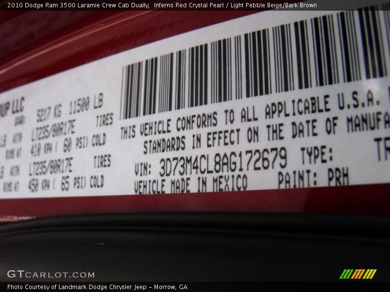 Inferno Red Crystal Pearl / Light Pebble Beige/Bark Brown 2010 Dodge Ram 3500 Laramie Crew Cab Dually
