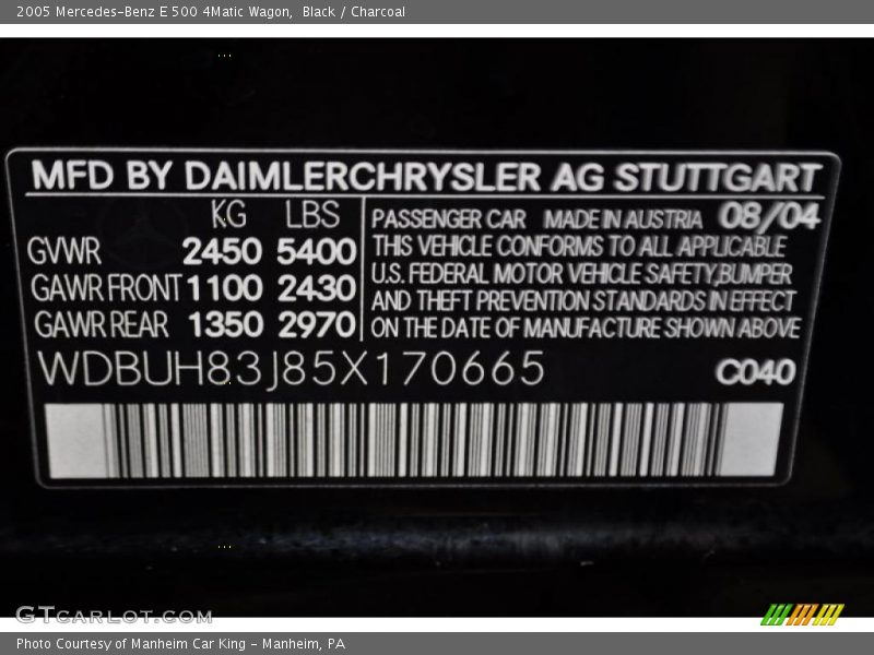 Black / Charcoal 2005 Mercedes-Benz E 500 4Matic Wagon