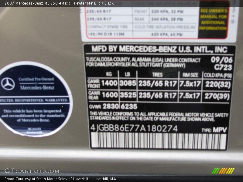 Pewter Metallic / Black 2007 Mercedes-Benz ML 350 4Matic