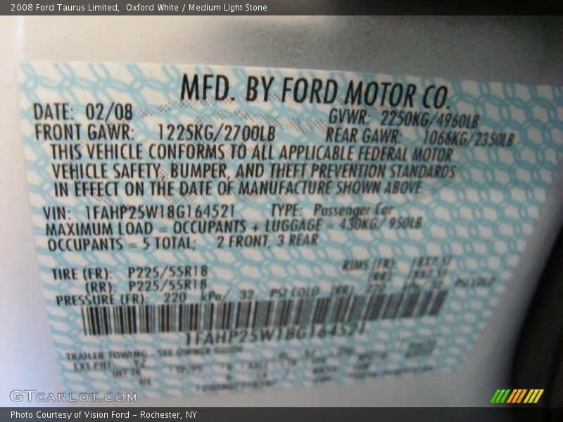 Oxford White / Medium Light Stone 2008 Ford Taurus Limited