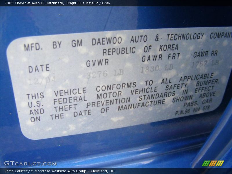 Bright Blue Metallic / Gray 2005 Chevrolet Aveo LS Hatchback