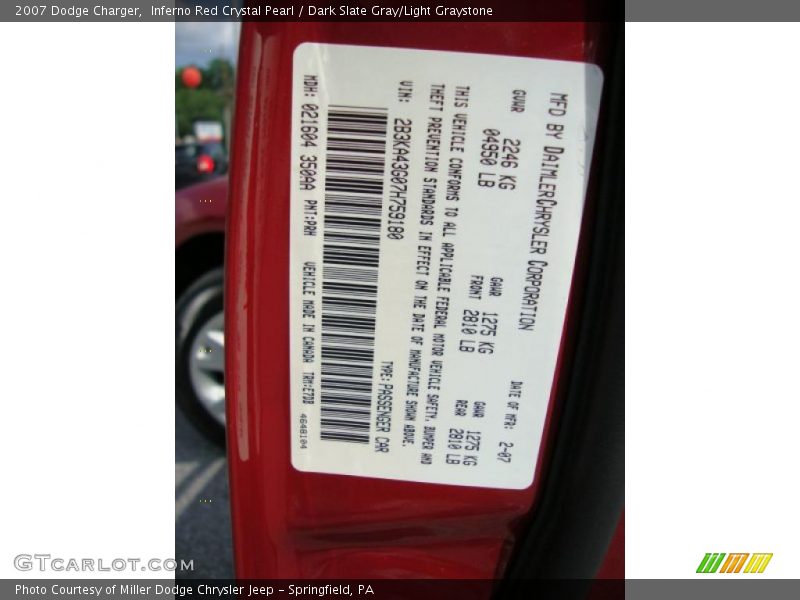 Inferno Red Crystal Pearl / Dark Slate Gray/Light Graystone 2007 Dodge Charger