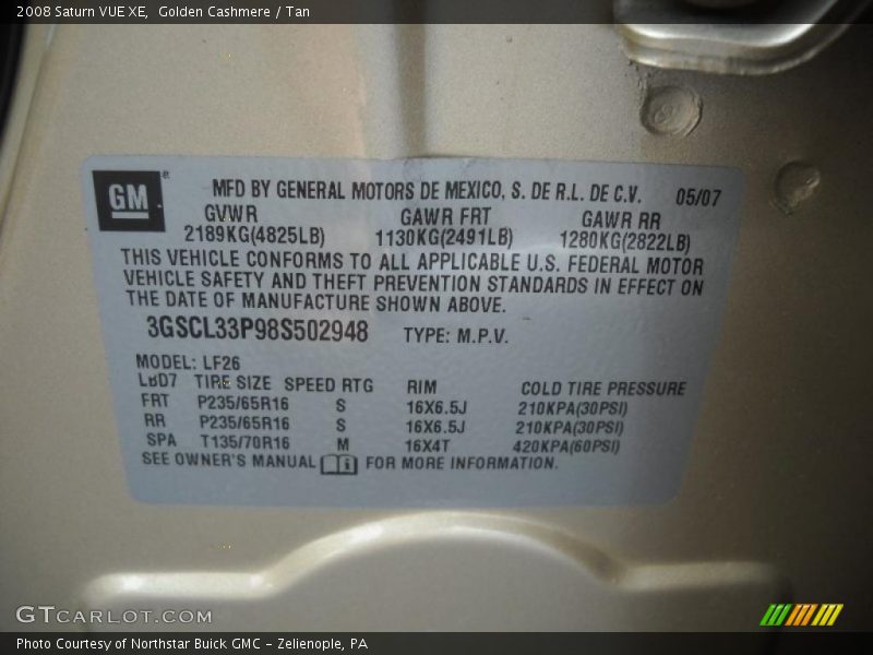 Golden Cashmere / Tan 2008 Saturn VUE XE
