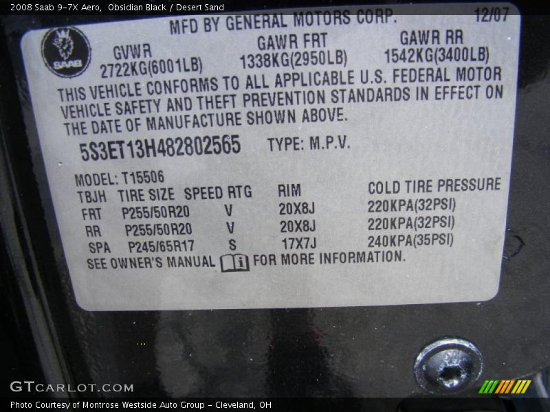 Obsidian Black / Desert Sand 2008 Saab 9-7X Aero