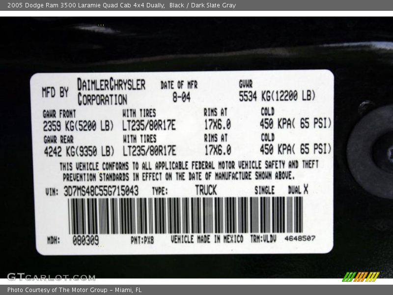 Black / Dark Slate Gray 2005 Dodge Ram 3500 Laramie Quad Cab 4x4 Dually