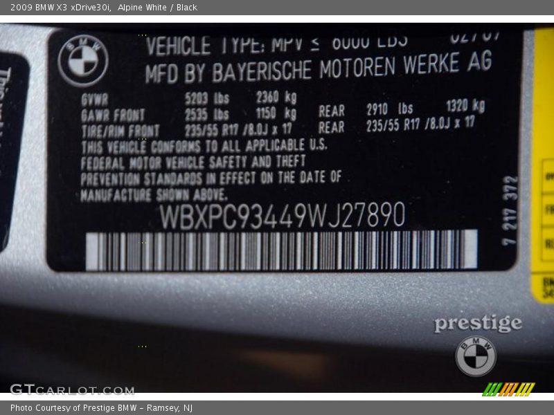 Alpine White / Black 2009 BMW X3 xDrive30i