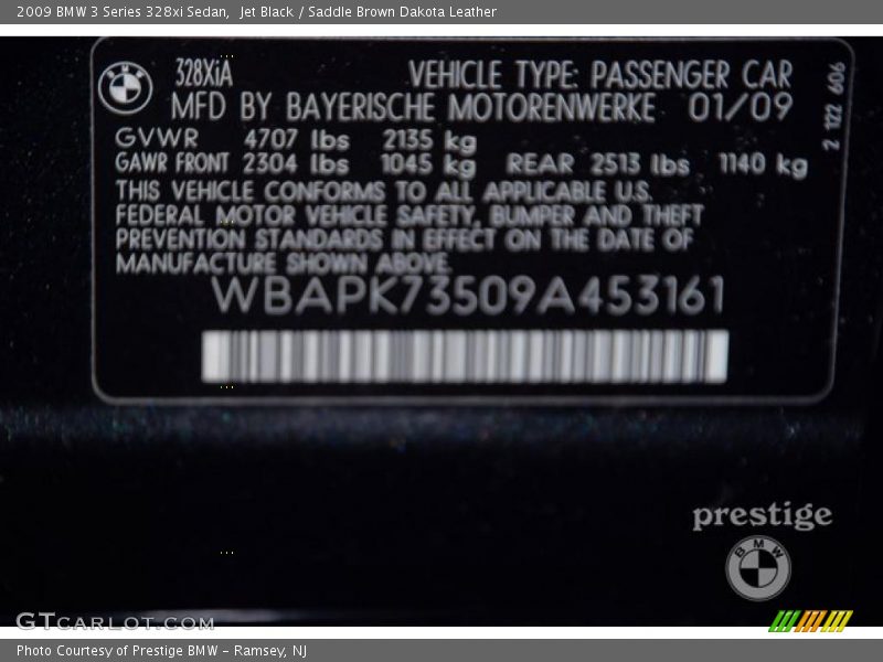 Jet Black / Saddle Brown Dakota Leather 2009 BMW 3 Series 328xi Sedan