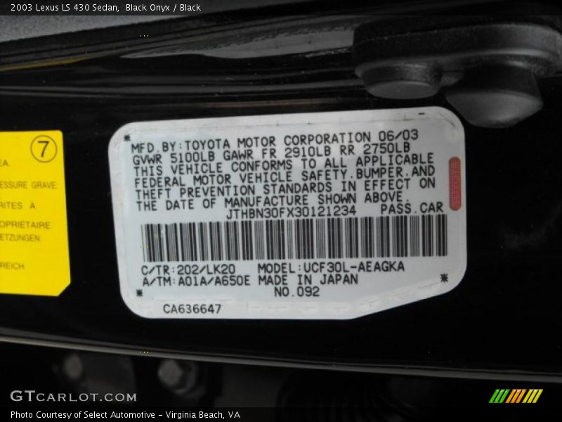 Black Onyx / Black 2003 Lexus LS 430 Sedan