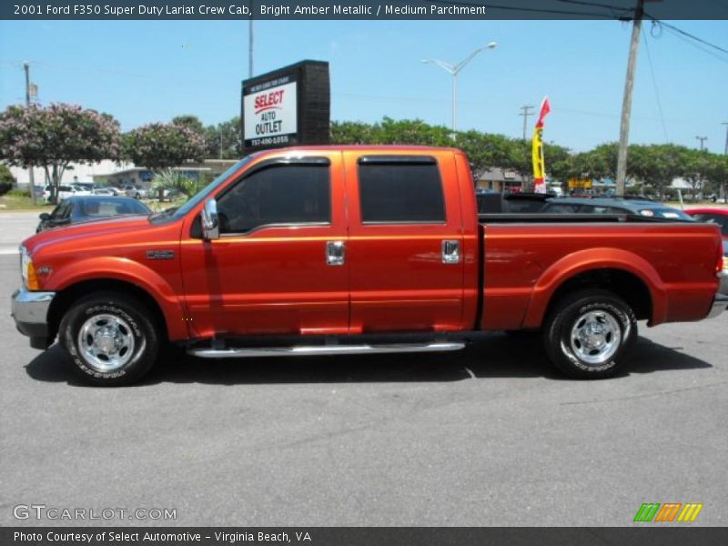 Bright Amber Metallic / Medium Parchment 2001 Ford F350 Super Duty Lariat Crew Cab